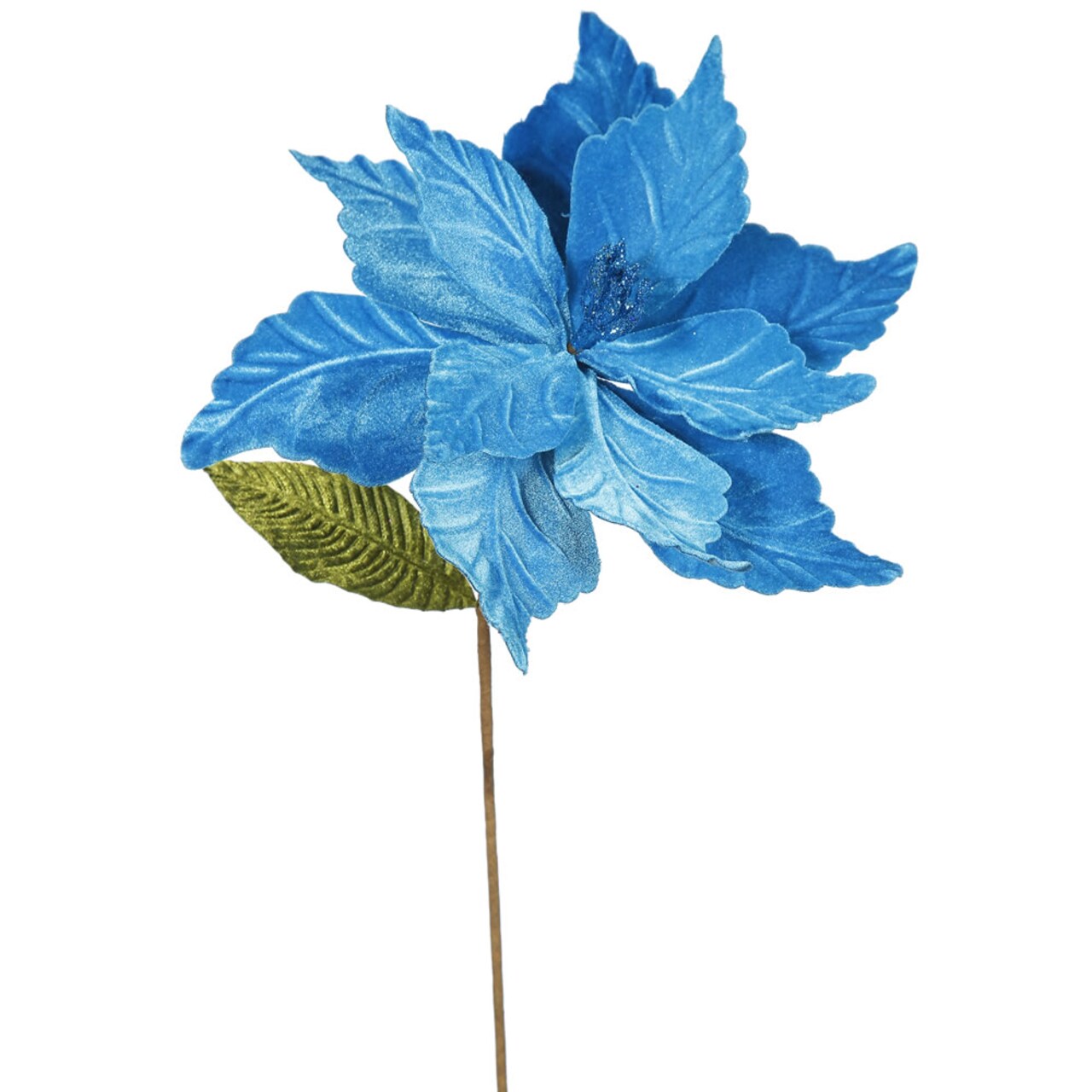 6PK - 22" Turquoise Poinsettia 12" Flower Decorative Christmas Stem